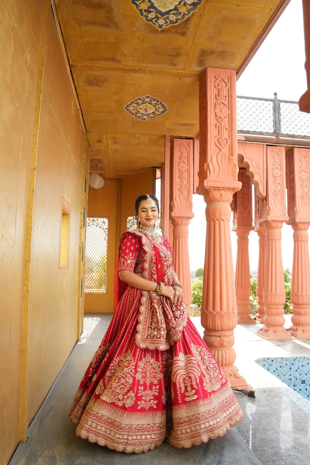 Red lehenga bride